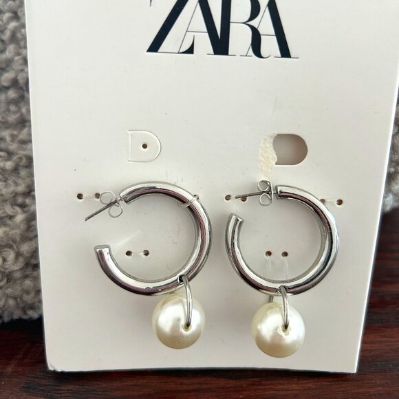 Zara Jewelry - Zara Silver Pearl  Hoop Earrings NWT